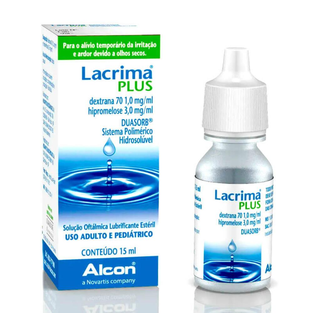 Lacrima Plus 1mg/mL + 3mg/mL, caixa com 1 frasco gotejador com 15mL de ...