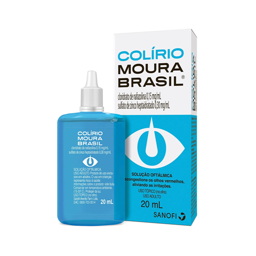 Colírio Moura Brasil 0,15mg + 0,3mg, caixa com 1 frasco com 20mL de solução de uso oftálmico Colírio Moura Brasil 0,15mg + 0,3mg, caixa com 1 frasco com 20mL de solução de uso oftálmico