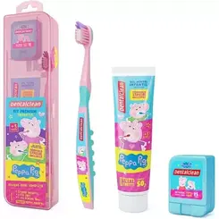 Kit Dentalclean Peppa Pig Escova Dental + Fio Dental 25M + Gel Dental Tutti-Frutti Com 50G