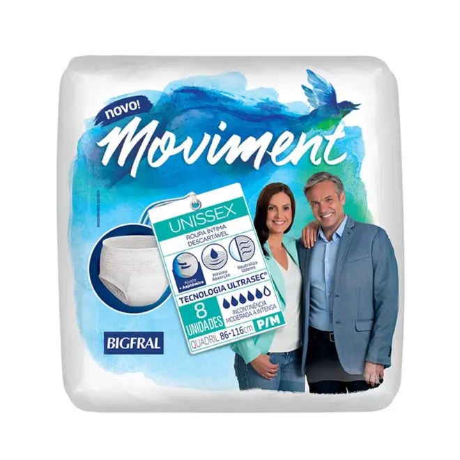 Roupa Íntima Descartável Bigfral Moviment P/M, 8 Unidades