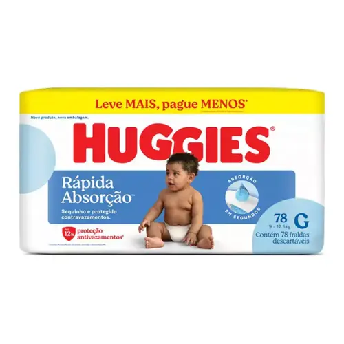 Fralda Huggies Rápida Absorção Hiper Tamanho G Com 78 Unidades