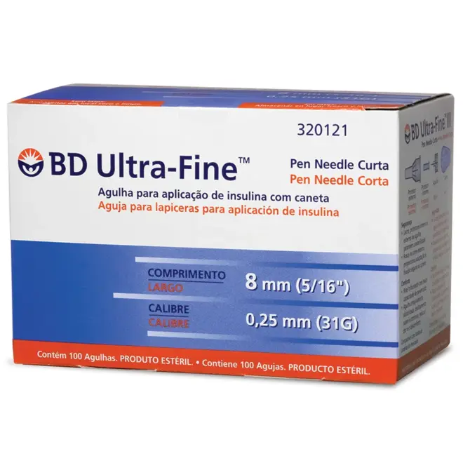 Agulha Para Caneta Bd UF 8MM Com 100 Unidades
