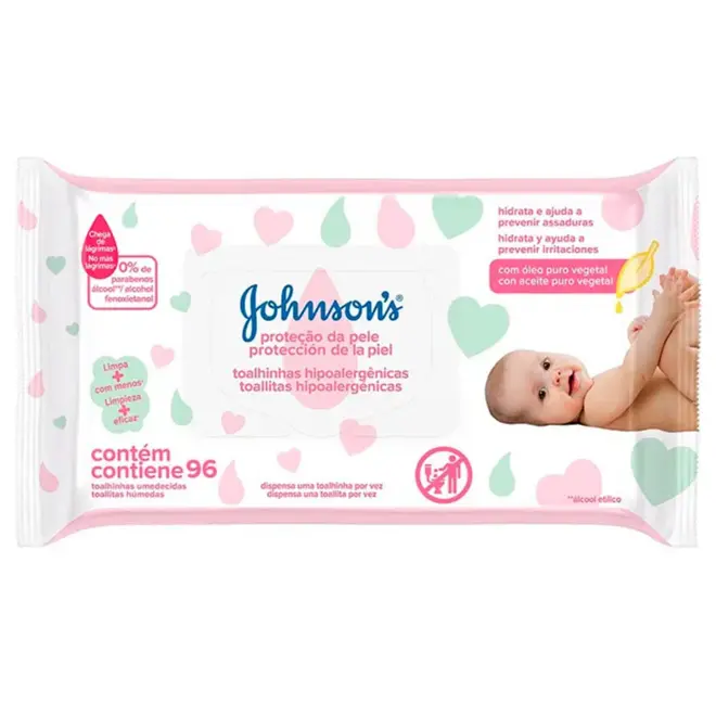 Lenços Umedecidos J&J Baby Extra Cuidado Com 96 Unidades
