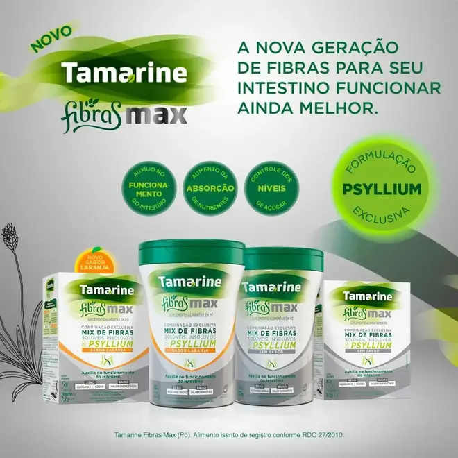 Tamarine Fibras Max em Pó Sem Sabor 10 sachês com 6,5g cada
