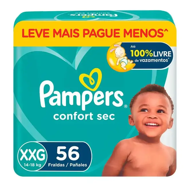 Fralda Pampers Confort Sec - Pacote Econômico XXG com 56 Unidades