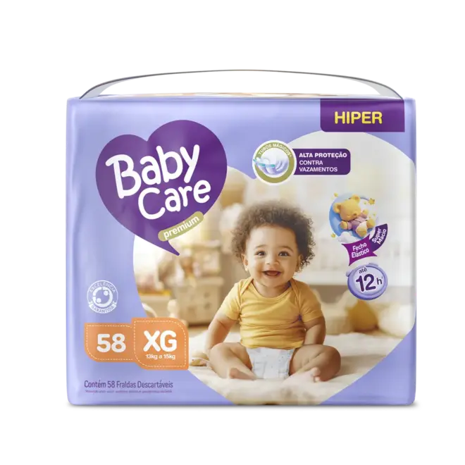 Fralda Baby Care Premium Hiper XG – Pacote com 58 unidades