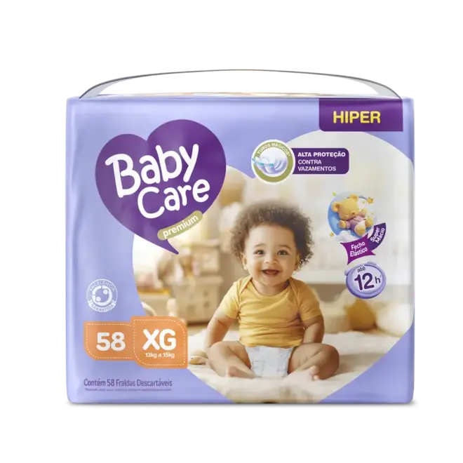 Fralda Baby Care Premium Hiper XG – Pacote com 58 unidades