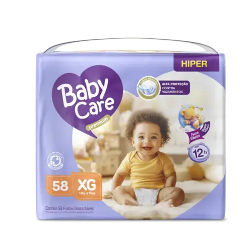 Fralda Baby Care Premium Hiper XG – Pacote com 58 unidades