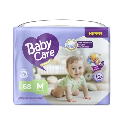 Fralda Baby Care Premium Hiper M – Pacote com 68 unidades