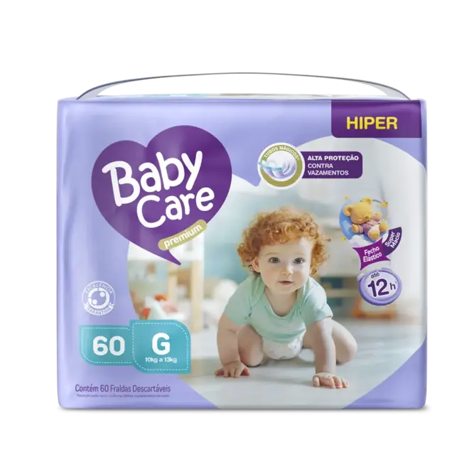 Fralda Baby Care Premium Hiper G – Pacote com 60 unidades