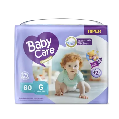 Fralda Baby Care Premium Hiper G – Pacote com 60 unidades