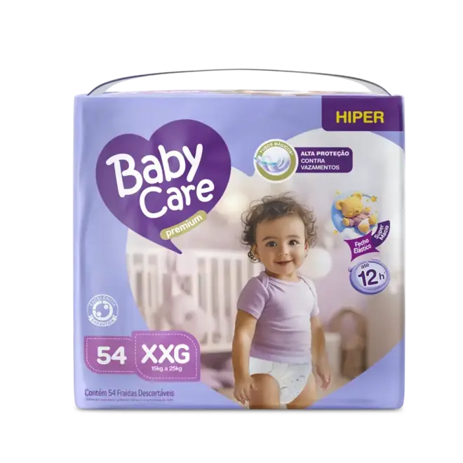 Fralda Baby Care Premium Hiper XXG – Pacote com 54 unidades