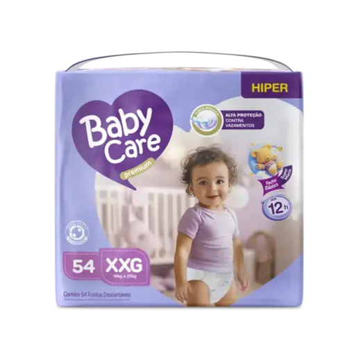 Fralda Baby Care Premium Hiper XXG – Pacote com 54 unidades