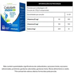 Calcium Maxx K2 250mg Com 60 Comprimidos Maxinutri