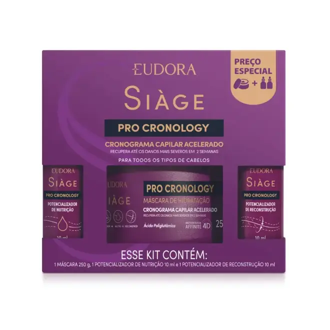 Kit Siage Pro Cronology Mascára 250G+2 Potencializador 10Ml Eudora