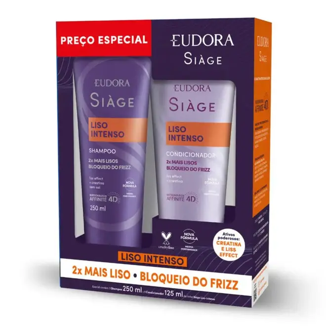 Kit Siage Liso Intenso Shampoo 250Ml+Condicionador 125Ml Eudora