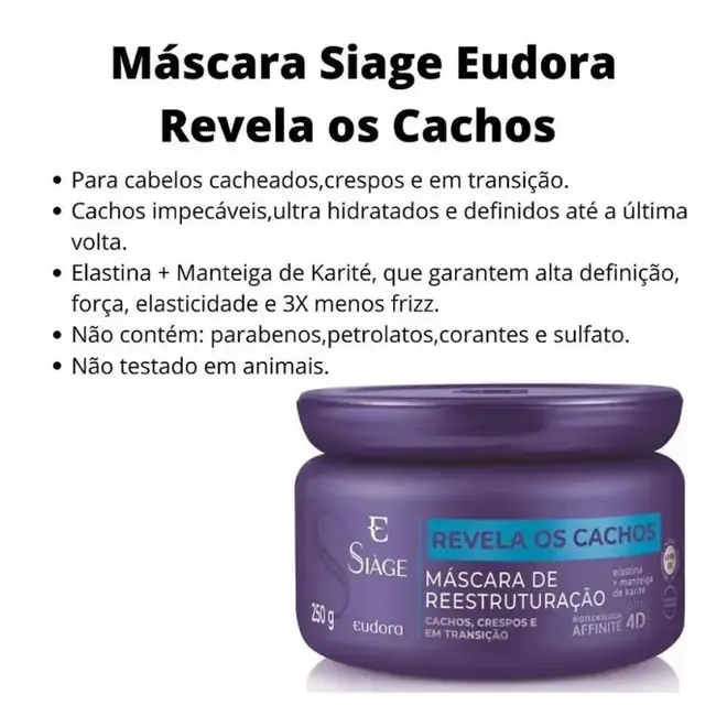 Máscara Tratamento Siage Revela Cachos 250G Eudora