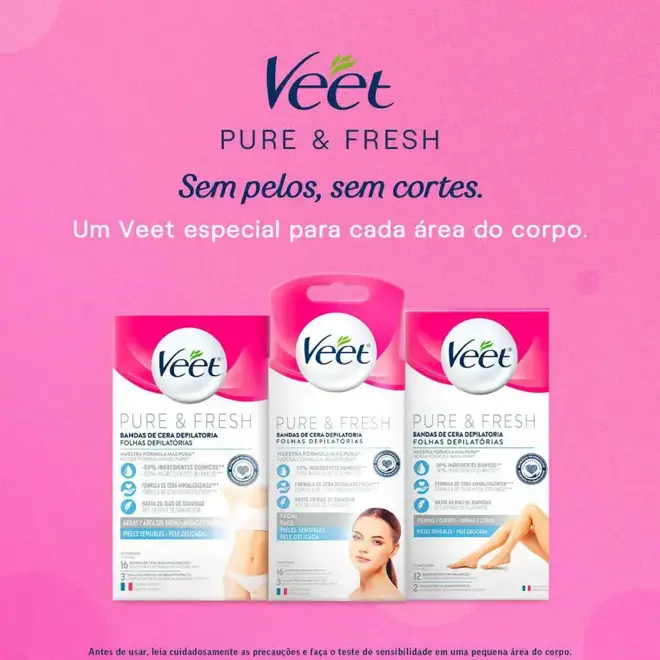 Folha Depilatória Axilas e Virilhas Veet Pure & Fresh 16 unidades