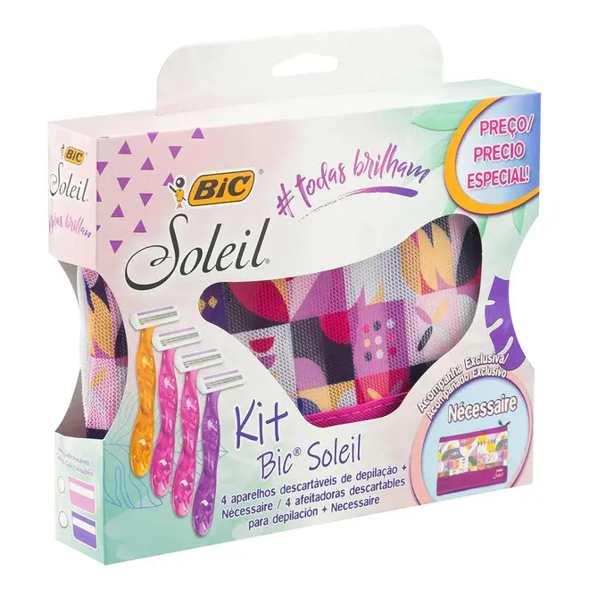 Kit Aparelho De Barbear Bic Soleil Com Necessaire