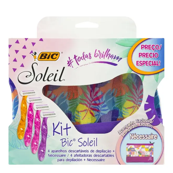 Kit Aparelho De Barbear Bic Soleil Com Necessaire