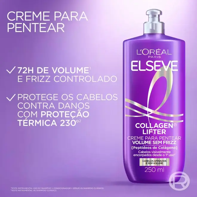 Creme para Pentear Volume Sem Frizz Elseve Colágeno Lifter Definição e Volume com Peptídeos de Colágeno 250ml