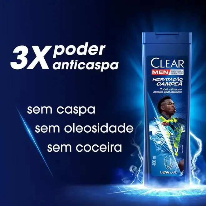 Shampoo Anticaspa Clear Men Hidratação Campeã By Vini Jr 400 ml