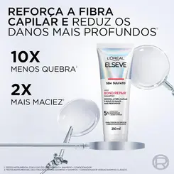 Shampoo Elseve Bond Repair Limpeza Suave Sem Sulfato com Reparação Molecular 250ml