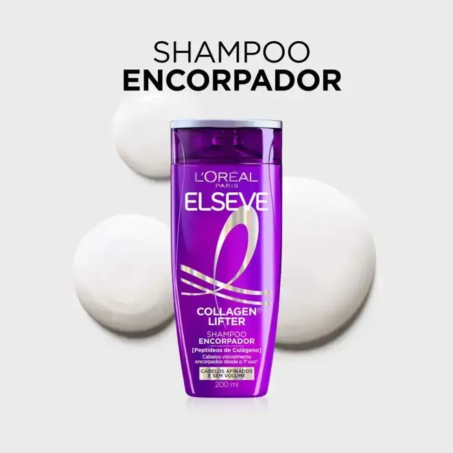 Shampoo Encorpador Elseve Collagen Lifter Shampoo Encorpador com Peptídeos de Colágeno 200ml