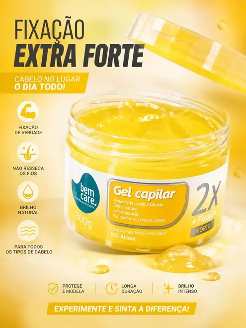 Gel Capilar Fixação Mega Forte Bem Care 300g