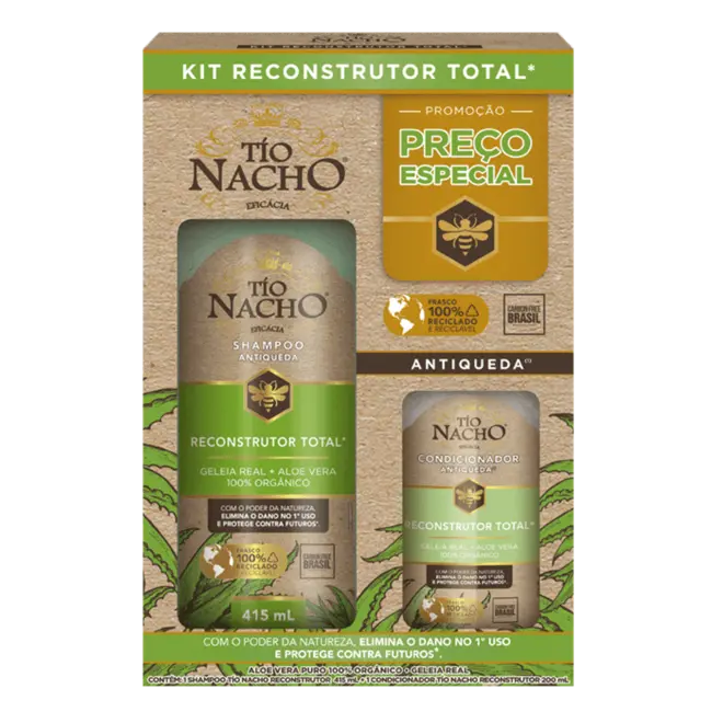 Kit Shampoo 415ml + Condicionador 200ml Tio Nacho Reconstrução
